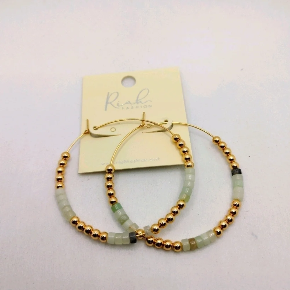 Amazonite Natural Stone Hoop Earrings - Picture 2 of 3